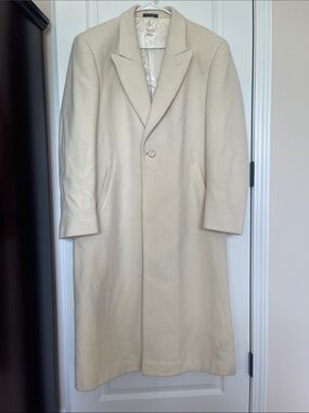 Men's Cream Single-Button  100% Wool Pea Coat